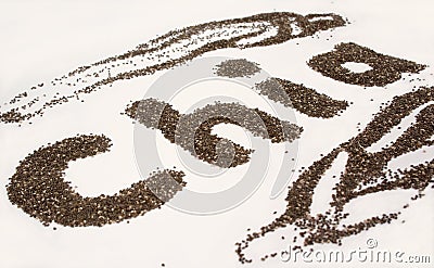 Chia word made from chia seeds on white background Stock Photo