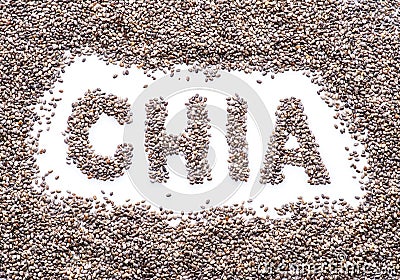 Chia word made up of chia seeds isolated on white background Stock Photo