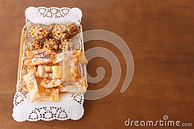 Chiacchiere and cicerchiata: typical italian sweets Stock Photo