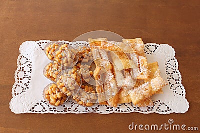 Chiacchiere and cicerchiata: typical italian sweets Stock Photo