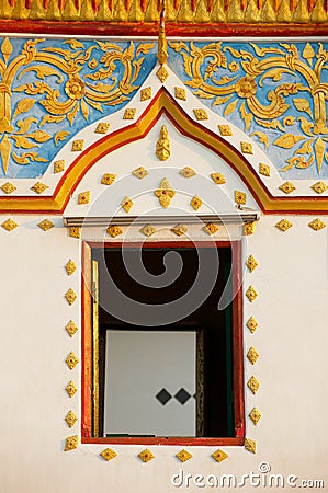 Facade detail of the Wat Sri Khun Mueang temple in Chiang Khan, Thailand. Editorial Stock Photo