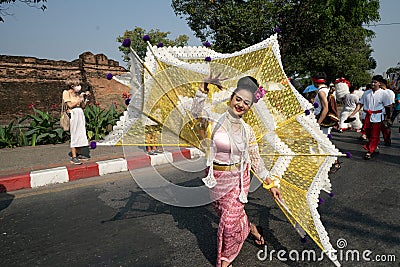 CHIANG MAI, FEBRUARY 4, 2023 Chiang Mai Flower Festival Parade in the corner of the old town is an ancient tradition. Editorial Stock Photo
