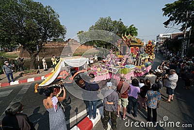 CHIANG MAI, FEBRUARY 4, 2023 Chiang Mai Flower Festival Parade in the corner of the old town is an ancient tradition. Editorial Stock Photo