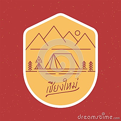 Chiang Mai hand lettering in Thai language with forest camping concept Vector Illustration