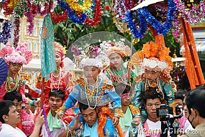 CHIANG MAI – MARCH 24, 2023 Poy Sang Long festival parade. A Ceremony of boys to become novice monk at Wat Ku Tao. Editorial Stock Photo