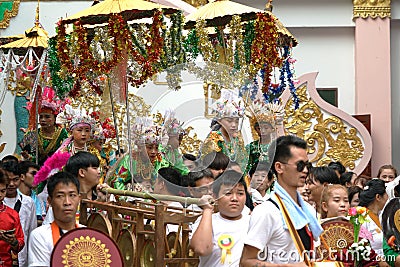 CHIANG MAI – MARCH 24, 2023 Poy Sang Long festival parade. A Ceremony of boys to become novice monk at Wat Ku Tao. Editorial Stock Photo