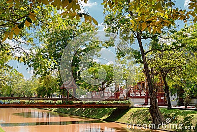 Chiang Mai old city moat and green forest road in Thailand Stock Photo
