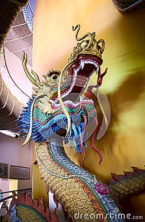 Chiang Mai Province, Thailand - February 18, 2019: Bright dragon statue at Wat Tha Ton Phra Aram Luang Editorial Stock Photo