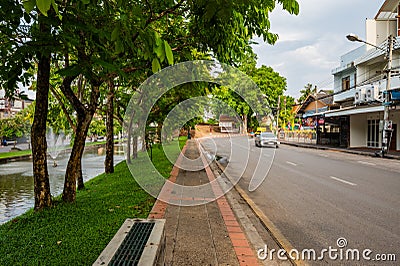 CHIANG MAI, THAILAND - April 26, 2020 : Chaeng Si Phum ancient wall with city street of Chiang Mai province Editorial Stock Photo