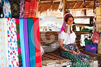 Chiang Mai, Thailand - APRIL 22, 2015: The village of long-necked women. Hilltribe Villages. Stock Photo