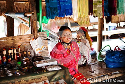 Chiang Mai, Thailand - APRIL 22, 2015: The village of long-necked women. Hilltribe Villages. Editorial Stock Photo