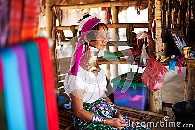 Chiang Mai, Thailand - APRIL 22, 2015: The village of long-necked women. Hilltribe Villages. Editorial Stock Photo