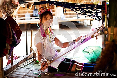 Chiang Mai, Thailand - APRIL 22, 2015: The village of long-necked women. Hilltribe Villages. Editorial Stock Photo