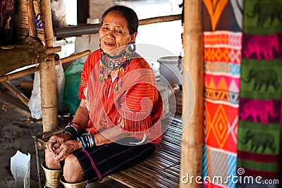 Chiang Mai, Thailand - APRIL 22, 2015: The village of long-necked women. Hilltribe Villages. Editorial Stock Photo