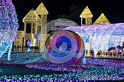 CHIANG MAI, THAILAND - December 12, 2023 : View of flower garden with beautiful lighting during the New Year's festival. Editorial Stock Photo