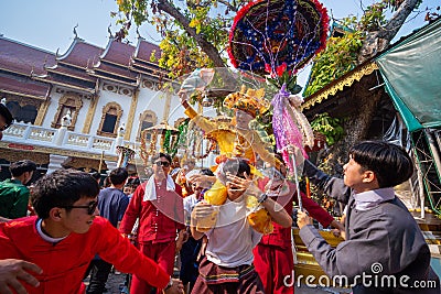 CHIANG MAI, THAILAND - MARCH 25 2023 : Poy Sang Long festival, A Ceremony of boys to become novice monk, In parade around temple Editorial Stock Photo