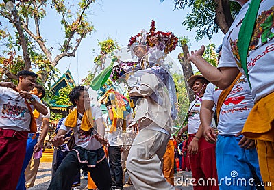 CHIANG MAI, THAILAND - MARCH 25 2023 : Poy Sang Long festival, A Ceremony of boys to become novice monk, In parade around temple Editorial Stock Photo