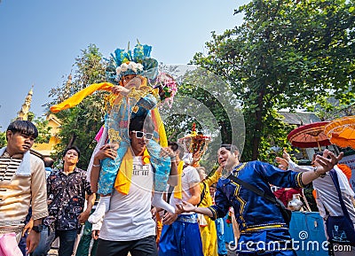 CHIANG MAI, THAILAND - MARCH 25 2023 : Poy Sang Long festival, A Ceremony of boys to become novice monk, In parade around temple Editorial Stock Photo