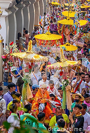 CHIANG MAI, THAILAND - MARCH 25 2023 : Poy Sang Long festival, A Ceremony of boys to become novice monk, In parade around temple Editorial Stock Photo