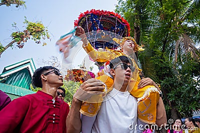 CHIANG MAI, THAILAND - MARCH 25 2023 : Poy Sang Long festival, A Ceremony of boys to become novice monk, In parade around temple Editorial Stock Photo