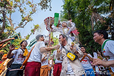 CHIANG MAI, THAILAND - MARCH 25 2023 : Poy Sang Long festival, A Ceremony of boys to become novice monk, In parade around temple Editorial Stock Photo