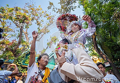 CHIANG MAI, THAILAND - MARCH 25 2023 : Poy Sang Long festival, A Ceremony of boys to become novice monk, In parade around temple Editorial Stock Photo