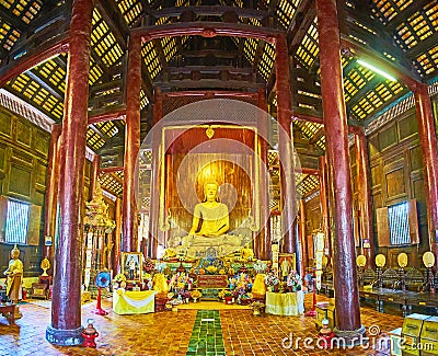 Interior of Wat Phan Tao, Chiang Mai, Thailand Editorial Stock Photo