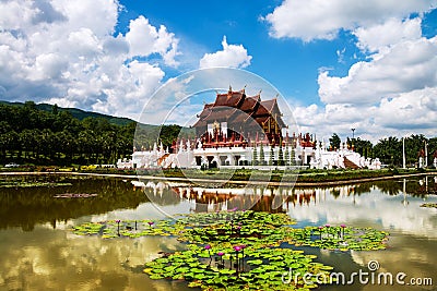 Chiang Mai, Thailand. Royal Palace garden and temple Stock Photo