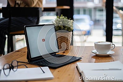 Chiang mai, Thailand - SEP 09, 2021 : Tablet to connect to YouTube Premium. YouTube is a video-sharing website by google Editorial Stock Photo