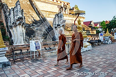 Chiang Mai,Thailand: Two Monks walking near Wat Phr Singh Editorial Stock Photo