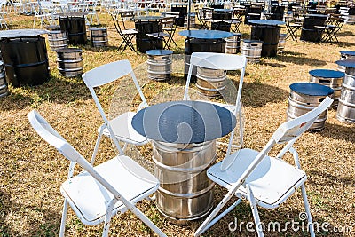 Chiang Rai, Thailand - January, 11, 2022 : tables and chairs of beer bar patio at Singha park Chiangrai Thailand Stock Photo