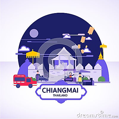 Chiangmai ladscape icon concept. chiangmai street food - vector Cartoon Illustration