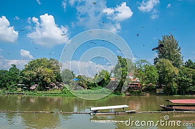 Chiangmai The oldcity, beautiful Ping river under blue sky and clouds. Stock Photo