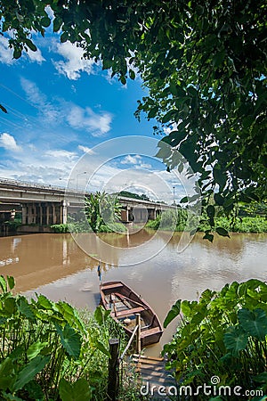 Chiangmai The oldcity, beautiful Ping river under blue sky and clouds. Stock Photo