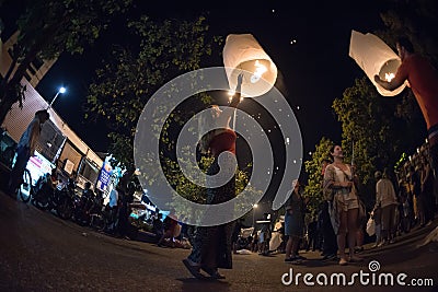 CHIANGMAI,THAILAND - DEC 31: People floating lamp on new year Editorial Stock Photo