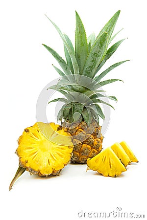 Pineapple Half and sliced on white background Stock Photo