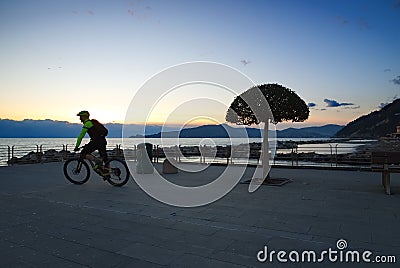 Chiavari - promenade at sunset - Portofino view - Liguria - Italy Editorial Stock Photo