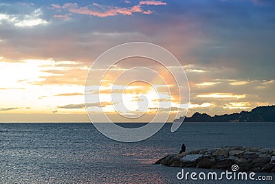 Chiavari - promenade at sunset - Portofino view - Liguria - Italy Stock Photo