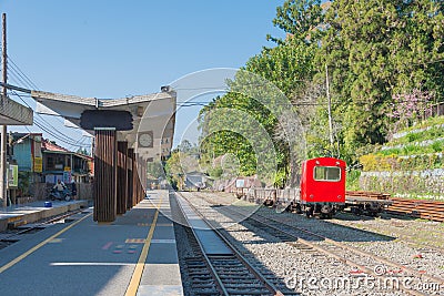 Fenqihu railway station in Zhuqi Township, Chiayi County, Taiwan. Alishan Forest Railway is Stock Photo