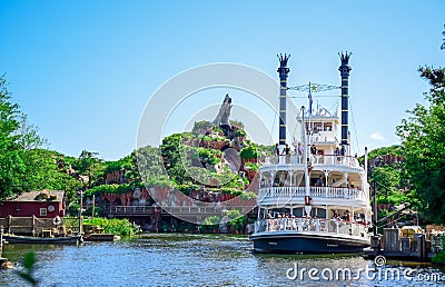 CHIBA, JAPAN: Mark Twain Riverboat in the river in Westernland, Tokyo Disneyland Editorial Stock Photo