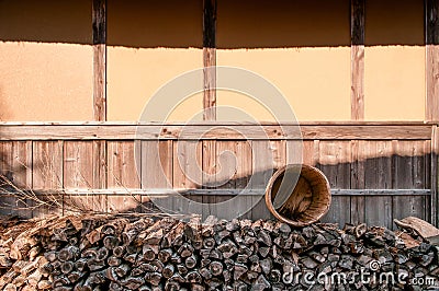 Pile of Firewood at Boso No Mura Open air museum, Chiba, Japan Stock Photo