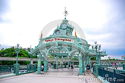 CHIBA, JAPAN: Tokyo Disneyland arch over the passage way leads to Tokyo Disneyland Resort in Urayasu, Chiba, Japan Editorial Stock Photo