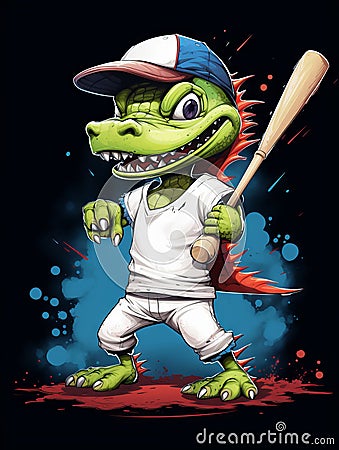 Chibi alligator baseball player sport athelete Stock Photo