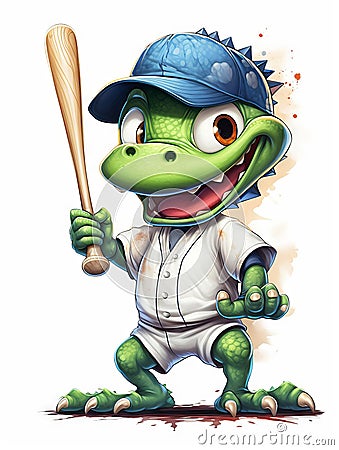 Chibi alligator baseball player sport athelete Stock Photo