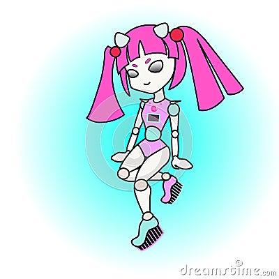 Chibi cyborg girl Vector Illustration