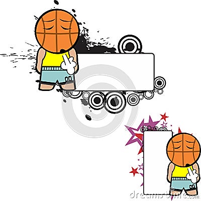 Chibi funny basketball ball head kid cartoon expression billboard set Vector Illustration