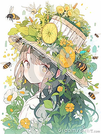 Chibi girl saving honeybees Stock Photo