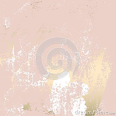 Chic blush pink gold trendy marble grunge texture with floral ornament Vector Illustration