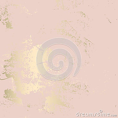 Chic blush pink gold trendy marble grunge texture with floral ornament Vector Illustration