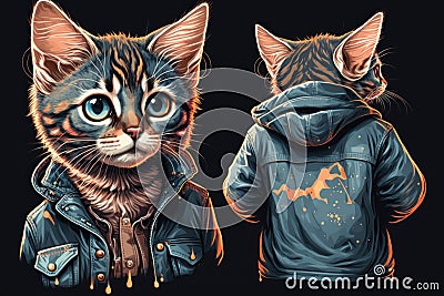 Cool Cat in Chic Denim: Award-Winning Vector Art Desig Stock Photo